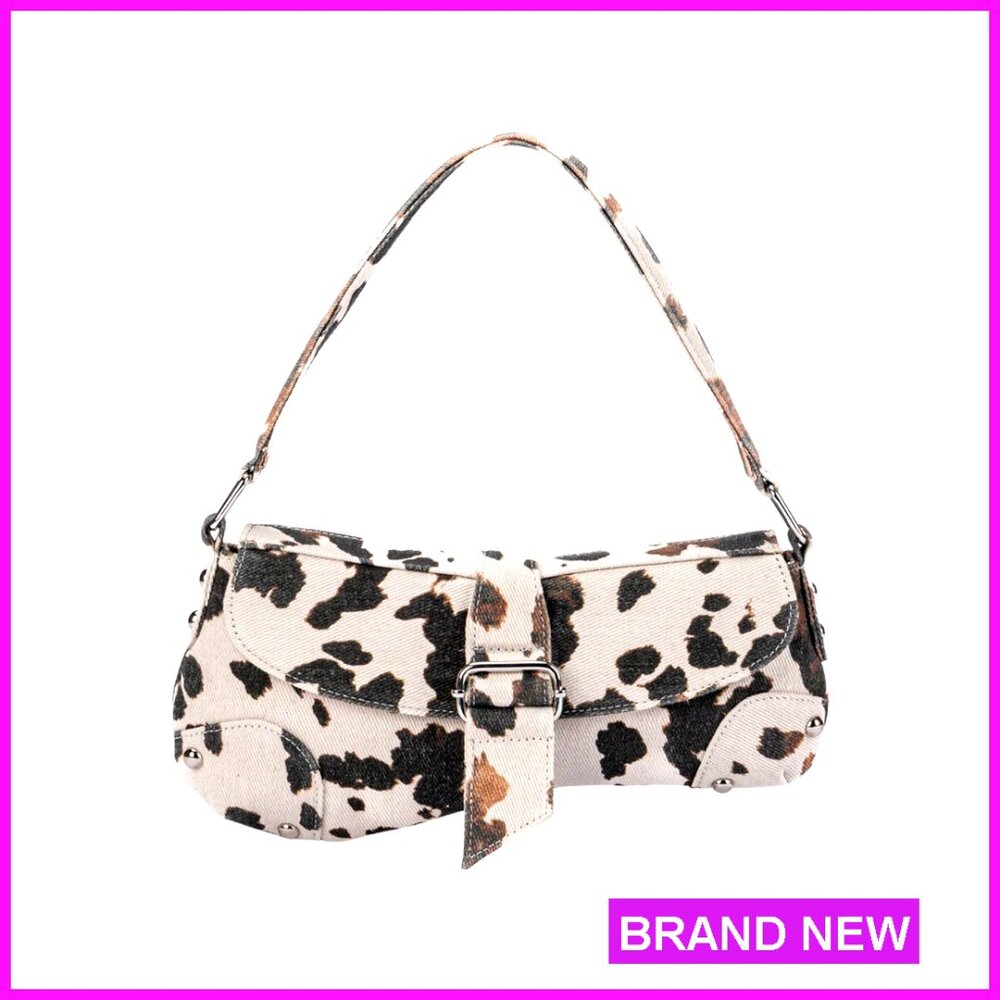 Cow Print Shoulder Bag in Black and Brown - Stylish Women's Accessory
